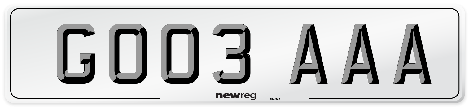 GO03 AAA Number Plate from New Reg